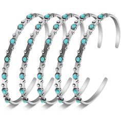 PRICES MAY VARY. Vintage Western Design: the turquoise cuff bracelets are designed in classic silver color, with delicate alloy decorations around every turquoise, making them look more precious and exquisite, suitable for you to wear on various occasions Comfortable to Wear: these turquoise bracelets for women adopt flexible design, fitting the average wrist sizes of most women, so you can wear them with ease and confidence Fine Craftsmanship: the turquoise jewelry for women is made of quality Western Cuff Bracelet, Western Turquoise, Foot Bracelet, Gemstone Bangle, Turquoise Bracelet Cuff, Gold Bead Bracelets, Women Christmas, Turquoise Cuff, Stackable Bracelets