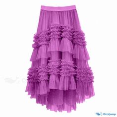 Orcajump - Irregular Layered Design Short Front Long Back Cake Skirt Long Puffed Skirt Purple Long Skirt With Ruffles, Purple Ruffled Skirt For Party, Purple Ruffled Bottoms For Party, Purple Ruffle Bottoms For Party, Party Pleated Tiered Skirt, Party Tiered Pleated Skirt, Casual Ruffled Maxi Skirt For Party, Tiered Pleated Skirt For Party, High Waist Ruffled Maxi Skirt For Party