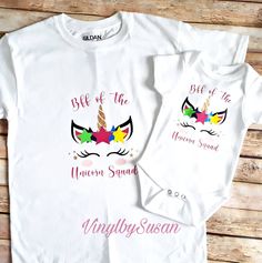 These family unicorn shirts are adorable and everybody loves unicorns!! Other Tshirt colors available. Design size varies by shirt size. Design is multi color heat transfer vinyl. **Bodysuit available up to 24mo. Brand name unisex Tshirts. **For wash instructions please see Frequently Asked Questions. Fun Multicolor Tops With Unicorn Print, Fun Multicolor Unicorn Print Tops, Cute White T-shirt With Unicorn Print, White Unicorn Print T-shirt For Summer, Summer White T-shirt With Unicorn Print, Fun Summer T-shirt With Unicorn Print, White Unicorn Print Crew Neck Top, White Unicorn Print T-shirt For Birthday, White Unicorn Print Top For Birthday