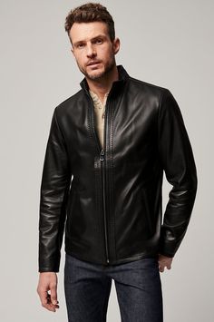 With its intricate pick-stitched details on supple lambskin, the Jonah leather jacket is one you'll want to wear for countless seasons to come. Jonah's classic shape is timeless, and its modern fit makes it effortless to wear, whether with jeans on a laid-back weekend or dressed up when you're looking to leave a lasting impression. Business Leather Jacket With Concealed Placket For Fall, Elegant Leather Biker Jacket For Spring, Fitted Leather Jacket With Leather Lining For Business, Sleek Leather Jacket With Concealed Placket, Fitted Luxury Leather Jacket With Concealed Placket, Sleek Fitted Leather Jacket With Concealed Placket, Luxury Fitted Leather Jacket With Concealed Placket, Fitted Leather Jacket For Business, Luxury Leather Outerwear For Business Casual