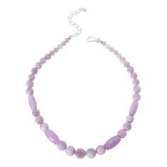 Jay King Sterling Silver Nigerian Kunzite Bead 18" Necklace Pretty pink and purple Nigerian kunzite in a fun beaded profile make this handcrafted gemstone necklace a great choice for chic, colorful accessorizing. From Jay King.       Approx. 18"L x 1/2"W with 2-3/4" extender     Stamped .925     Hook closure     Necklace has polished, round pale pink/purple kunzite beads strung in graduated profile     Oval-shaped pink/purple kunzite bead accents   Stone Information       All sizes and weights a Lavender Single Strand Jewelry With Round Beads, Lavender Single Strand Round Bead Jewelry, Adjustable Single Strand Lavender Beaded Necklace, Adjustable Lavender Single Strand Beaded Necklace, Adjustable Lavender Single Strand Necklace, Purple Single Strand Beads For Gift, Single Strand Purple Beads For Gift, Purple Single Strand Beads As A Gift, Adjustable Lavender Gemstone Necklace