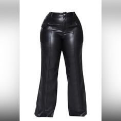 Plus Size Wide Leg Pants Wide Leg Faux Leather Bottoms For Night Out, Edgy Wide Leg Faux Leather Bottoms, Wide Leg Faux Leather Pants For Date Night, Date Night Wide Leg Faux Leather Pants, Edgy Faux Leather Wide Leg Bottoms, Edgy High Waist Faux Leather Pants, Edgy High-waist Faux Leather Pants, Edgy High Waist Leather Pants For Night Out, Faux Leather Straight Pants For Party