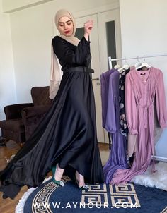 Luxurious black satin amazing Modest Dress with belt Eid collection 2021 - Aynour.com Eid Collection 2022, Modest Dress, Eid Collection, Under Dress, Dress Store, Dress With Belt, Modest Dresses, Model Dress, Black Satin