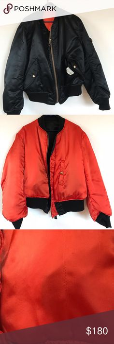 Vintage reversible satin Ma-1 bomber jacket Black and orange satin bomber with super sturdy Ideal zippers. Size Large, made in USA. Orange side has quite a few runs in It due to the texture of the fabric. A patch has been removed from the right arm, a good excuse to put add your own personal touch. Sold as is. Branded Industries, Inc Jackets & Coats Bomber & Varsity Orange Nylon Outerwear For Fall, Good Excuses, Orange Satin, Black And Orange, Orange Black, Personal Touch, Made In Usa, Bomber Jacket, Jackets & Coats