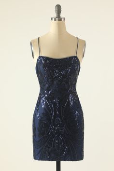 Dark Blue Homecoming Dress, Navy Homecoming Dress, Blue Homecoming Dress, Teal Cocktail Dress, Fancy Short Dresses, Sweep Train Prom Dress, Sequin Homecoming Dress, Dresses Fancy, Sequin Pattern