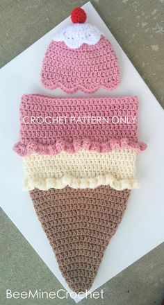 three crocheted ice cream cones on top of a piece of paper with the words crochet pattern only