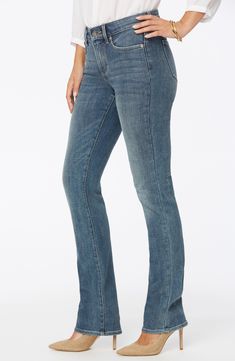 Soft, stretchy straight-leg jeans create a streamlined silhouette and feature exclusive lift-tuck technology to help flatten the tummy and lift the rear. Style Name:Nydj Marilyn Straight Leg Jeans. Style Number: 6167757. Fitted Straight Jeans With Five Pockets, Classic Stretch Medium Wash Flare Jeans, Medium Wash Stretch Straight Pants, Classic Stretch Flare Jeans In Medium Wash, Fitted Straight Silhouette Denim Jeans, Fitted Bottoms With Five Pockets And Straight Silhouette, Stretch Straight Bottoms, Stretch Straight Denim Blue Pants, Fitted Straight Jeans In Dark Wash