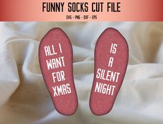 "SVG (and other formats compatible with cutting machines like Silhouette and Cricut) for funny socks. Great as gift for a friend.  Easy to resize to the size of the socks you're using. This is a part of a bundle of 20 Christmas socks design: https://www.etsy.com/se-en/listing/1350473923/funny-christmas-socks-saying-bundle-svg Back to my shop: https://www.etsy.com/se-en/shop/BigHandsCraft Once your payment has been processed, see \"Your Account\" at the top right corner, then click \"Purchases & Reviews\". From here you will be able to download all available files. You will also receive an email from Etsy where you can download your files by selecting the \"View your Files on Etsy\" link or button.**If the email is not in your inbox, please check the spam folder** This listing is for an INS Christmas Gift Cheap, Cheap Christmas Presents, Socks Design, Christmas Sock, Present Christmas, Cheap Christmas, Funny Socks, Silent Night, Christmas Socks