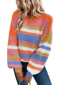 Elevate your wardrobe with our Multicolour Striped Knit Drop Shoulder Puff Sleeve Sweater. This sweater exudes effortless style with its trendy striped pattern and relaxed drop shoulder design. Crafted from a soft and cozy knit fabric, this sweater offers a comfy and relaxed fit. The puff sleeves add a touch of femininity and uniqueness. Incredibly versatile, it can be easily styled with jeans, skirts, or trousers. Suitable for everyday wear and a variety of occasions, it's the perfect addition Knit Puff Sleeve, Cheetah Print Shirts, Shoulder Puff Sleeve, Multicolor Knit, Pink Cheetah Print, Multicolor Sweater, Puff Sleeve Sweater, Long Sleeve Floral Top, Satin Pyjama Set