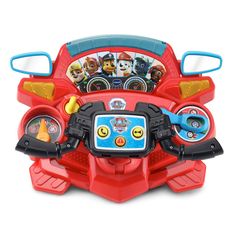 the paw patrol vehicle playset is red and has lots of toys on it's front