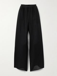 Givenchy's pants are tailored from a sheer silk and linen-blend voile, so they're perfect for slipping on over your swimsuit or bikini. Fitted with an elasticated waistband, they have handy side pockets and fall to wide legs that skim the floor. A tonal '4G' emblem details the hips. Silk Bottoms For Summer Evenings, Elegant Relaxed Fit Beach Bottoms, Silk Evening Bottoms For Summer, Elegant Beach Bottoms With Elastic Waistband, Summer Silk Straight Leg Bottoms, Summer Silk Straight-leg Bottoms, Silk Wide-leg Pants For Summer, Elegant Relaxed Fit Bottoms For Vacation, Elegant Beach Pants With Elastic Waistband