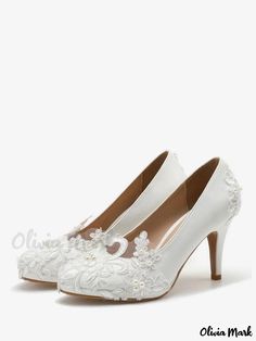 Olivia Mark - Elegant White Bridal Pumps with Exquisite Flower Embroidery for Women Bridal Pumps, Faux Leather Midi Skirt, Modern Fall, Bridal Sandals, Bridal Heels, Shades For Women, Estilo Chic, White Bridal, Floral Bridal