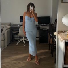 From Online Boutique Double Lined Mesh Like Outer Layer Light Blue Summer Midi Dress For Night Out, Chic Light Blue Midi Dress For Day Out, Chic Blue Midi Dress For Day Out, Chic Blue Midi Dress For Brunch, Chic Light Blue Midi Dress For Night Out, Chic Light Blue Midi Dress For Brunch, Blue Dress, Online Boutique, Blue Dresses