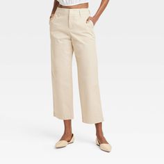 Elevate your everyday wardrobe with these High-Rise Straight Ankle Chino Pants from A New Day™. Tailored in a straight-leg silhouette, these ankle chino pants are crafted from soft, stretch twill fabric. They're designed with a fly button and zipper closure for a snug fit, while side slash pockets add space for small essentials. Pair them with anything from blouses to basic tees to tailored shirts for a variety of casual-chic outfits. A New Day™: Style that goes wherever you do. Wide Leg Crop Pants, Cropped Wide Leg Pants, Casual Chic Outfit, Tailored Shirts, Chino Pants, Bottom Clothes, Universal Thread, Pull On Pants, Straight Pants