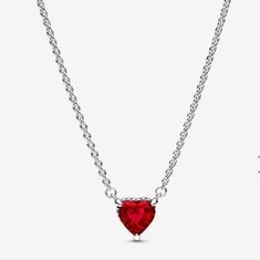 Pandora Sparkling Heart Halo Pendant Collier Necklace 392542c01-45 Sterling Silver Red Heart Necklace, Red Sterling Silver Necklace With Heart Pendant, Red Heart Beads Necklace For Anniversary, Red Sterling Silver Heart Charm Necklace, Red Heart Pendant Necklace In Sterling Silver, Red Heart-shaped Sterling Silver Necklace, Red Sterling Silver Heart Pendant Necklace, Red Sterling Silver Heart Necklace With Beads, Red Sterling Silver Heart Bead Necklace