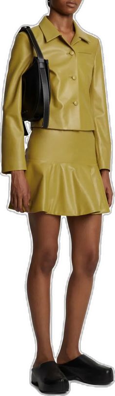 Elegant Ruffled Mini Skirt For Fall, Tiered Mini Skirt For Workwear, Chic Spring Skirt With Flared Hem, Spring Chic Skirt With Flared Hem, Workwear Fitted Skirt With Ruffle Hem, Fitted Bottoms With Ruffle Hem For Fall, Fall Flared Mini Skirt, Chic Fitted Yellow Skirt, Fitted Yellow Skirt For Fall