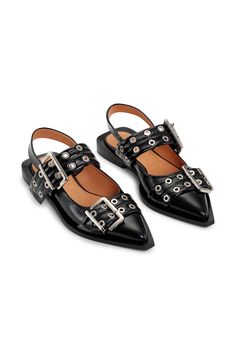 Black Black Wide Welt Buckle Ballerinas | GANNI US Ganni Flats, Dr Shoes, Icon Shoes, Ballerina Shoes Flats, Buckled Flats, Slingback Flats, Glam Look, Trainer Heels, Zadar