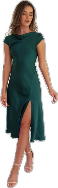 Wedding Guest Dress Emerald Green, Emerald Midi Dress, Wedding Cheongsam, Outfit Links, High Neck Midi Dress, Bodycon Dress Formal, Red Slip Dress, 27 Dresses, Fab Dress