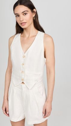 BLANKNYC Summer Time Romper | Shopbop Linen Vest For Daywear, White Linen Vest For Workwear, Summer Linen Vest With Pockets, Summer Linen Vest For Workwear, Chic Short Linen Tops, Linen Tops For Daywear, Short Linen Tops For Daywear, Short Linen Tops With Pockets, Linen Tops With Pockets, Short Length