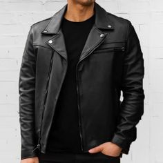 100% Leather Zipper closure Dry Clean Only Material : 100% Real Leather / Lambskin ► This leather jacket for men is made with REAL LAMBSKIN LEATHER, lined with Satin lining. ► This biker style leather motorcycle jacket men's is a modern fit jacket. For an accurate size, please refer to the size chart provided in the picture. Front: Zip Closure, Multiple Pockets with internal Satin lining are key features of men's leather jacket. Dry Clean Only  Occasions: Casual ,Daily Use, Going Out, Sports, Wo Leather Jacket For Men, Black Winter Jacket, Classic Leather Jacket, Motorcycle Jacket Mens, Moto Vintage, Mens Jackets Casual, Lambskin Leather Jacket, Men's Leather Jacket, Leather Motorcycle Jacket