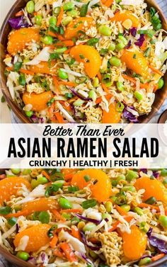 A better, healthy version of the original ramen noodle salad made with fresh ingredients. This Ramen Salad is a quick and easy favorite! @wellplated Asian Ramen Salad, Cabbage Coleslaw, Asian Ramen, Pasti Fit, Ramen Salad, Ramen Noodle Salad, Asian Rice, Healthy Version, Mandarin Oranges