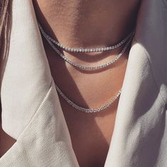 A minimal and forever look . . . . . #jewelry #tennisnecklace #diamondstennisnecklace #oval #ovalnecklace #capucelli #reels #tiktok #rings #madewithlove #bracelets #jewels #jewelryaddict #glam #stack #yellowgold #diamonds #nyc Tenis Necklace, Couples Accessories, Candy Necklaces, Diamond Tennis Necklace, Bling Necklace, Couple Necklaces, Necklace Craft, White Gold Necklaces, Neck Chain