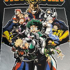 an anime poster with all the characters in black and white, on a black t - shirt