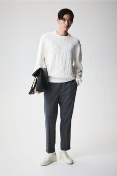 Regular-fit  textured-knit sweater in cotton with a comfortable  classic silhouette. Crew neck  long sleeves  and ribbing at neck  cuffs  and hem. Textured Knit Sweater, Men Fashion Casual Outfits, Mens Fall, Textured Knit, Classic Silhouette, Knit Jumper, White Sweaters, Knit Sweater, Sweater Cardigan