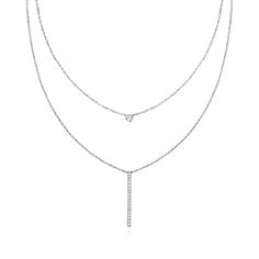 Ross-Simons - .20ct t. w. Diamond Linear Layered Necklace in Silver. 16". RS Pure. Modern designs that complete your outfit and complement your personality. Crafted in sterling silver, this luxe layered necklace is perfect for any true minimalist. Our dainty design features .20 ct. t. w. round brilliant-cut diamonds in a single bezel and sleek linear bar stationed on simple cable chains. Includes a 2" extender for your ideal fit and placement. Lobster clasp, diamond linear layered necklace. Diam Jewelry Presentation, Diamond Birthstone, Diamond Jewelry Necklace, Fine Jewelery, Layered Necklace, Fine Jewellery Necklace, Diamond Stone, Round Brilliant Cut Diamond, Brilliant Cut Diamond