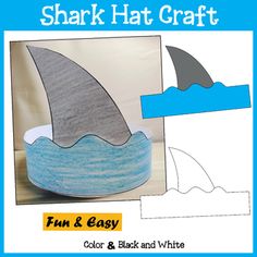 Make super fun Shark Hats! Kids will love their toothy smiles and big fins! Kids will love making and wearing this hat during Summer or Shark Week! This resource contains a cute hat template, both in color and bw. Simply print and go! Children can look at the colored template to color their own hat.Cut out and glue a strap to each side of the hat. Place around the kids' head and adjust. Assemble both straps (referred to as hat extension in resource) together and let the kids have fun! A simple a Shark Headband Craft For Kids, Tropical Activities For Kids, Shark Craft Preschool, Shark Crafts Preschool, Shark Headband, Shark Hats, Tropical Crafts, Grandkid Crafts, Shark Crafts