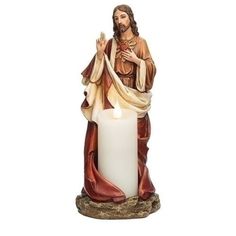 Sacred Heart of Jesus Candle holder Jesus Candles, Figure Candle, Advent Candle Holder, The Sacred Heart Of Jesus, Catholic Decor, Jesus Statue, Hand Painted Candles, Christmas Artwork, Resin Stone