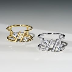 The VRAI V Double Row Band in 14k solid gold features a duo of knife-edge Vs that lift and secure Round Brilliant VRAI created diamonds in place. Solitaire Ring Designs, Ring Bands, Statement Rings Diamond, Womens Bangles, Engagement Rings Vintage Halo, Pave Band, Plain Bands, Fancy Diamonds, Women Ring