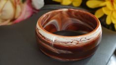 "Vintage Lucite Bracelet Bangle Chocolate S'more Marble Design Pretty Yummy Bracelet Measure's 8-1/4\"L x 2-9/16\"Width Across x 1-1/4\"Wide In Very Nice Condition ~ Thank you for Looking :)" Brown Bracelet Wristlet As Gift, Adjustable Round Brown Bangle, Adjustable Brown Round Bangle, Brown Adjustable Bangle, Brown Bangle Bracelet Gift, Brown Bangle Bracelet For Gift, Lucite Bracelet, Lucite Bracelets, Bakelite Bracelets