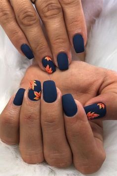 Pedicure Gel, Stars Nails, Summer Nails Colors Designs, Orange Nail, Fall Nail Trends, Fall Gel Nails, Fall Nail Art Designs, Thanksgiving Nails, Blue Nail