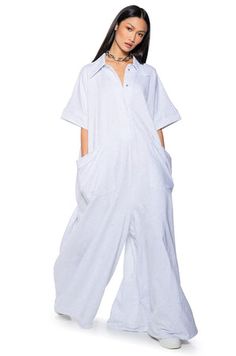 SHE'S RICH OVERSIZED JUMPSUIT IN HEATHER GREY Oversized Jumpsuit, Cotton Jumpsuit, Quiet Luxury, Plunging Neckline, Fold Over, Heathers, Heather Grey, Jumper, Wide Leg