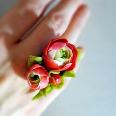 Ranunculus Flower Ring, Blush Pink Jewelry, Red Jewelry Set, Floral Jewelry, Shabby Chic Jewelry, Gi Red Flower-shaped Wedding Ring, Red Flower Ring For Wedding, Red Flower Wedding Ring, Pink Flower Ring For Valentine's Day, Handmade Flower Ring For Spring Wedding, Handmade Cute Flower Ring, Maple Wedding, Red Jewelry Set, Ranunculus Flower