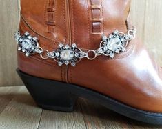 Western Silver Jewelry For Parties, Western Style Silver Party Jewelry, Western Style Silver Jewelry For Party, Western Wedding Boots, Cowgirl Boots Wedding, Pearl Boots, Boot Chains, Single Bracelet, Bridal Boots