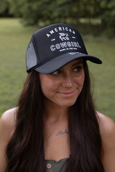 Made to order Black Brimmed Hat One Size Fits Most, One Size Fits Most Flat Brim Baseball Cap, Adjustable Black Trucker Hat With Short Brim, Black Adjustable Trucker Hat With Short Brim, Black Trucker Hat With Short Brim For Rodeo, Black Trucker Hat For Rodeo, Black Trucker Cap, Black One Size Trucker Hat, Black Snapback Trucker Hat For Rodeo