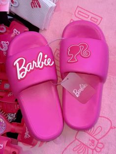 Barbie Pink Slippers – The Fashion Doll House Casual Pink Non-slip Platform Slippers, Pink Non-slip Synthetic Slippers, Trendy Slip-on Platform Slippers For Vacation, Playful Plastic Slip-on Sandals, Playful Slip-on Flip Flops For The Beach, Pink Platform Slippers For Beach, Pink Open Toe Eva Slippers, Playful Synthetic Slippers For Summer, Pink Platform Slippers With Round Toe For Beach