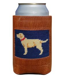 From Smathers & Branson&#x2C; this can cooler features:Full-grain leather exteriorneoprene liner100% hand-stitched needlepoint designspot cleanImported. Needlepoint Designs, Yellow Lab, Needlepoint Patterns, Gifts For Grandparents, Outdoor Men, Novelty Items, Can Cooler, Dillard's, Cozy Blankets