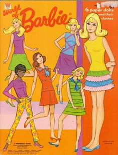 an advertisement for barbie's fashions from the 1970's, featuring four women in