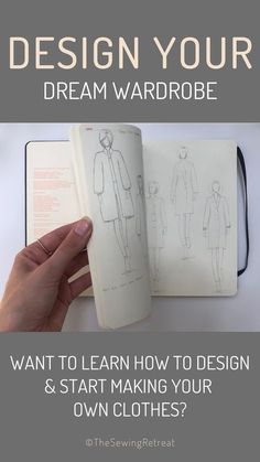 a hand holding an open book with the title how to design your dream wardrobe?