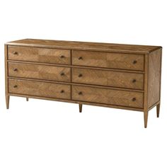 Theodore Alexander Nova Mid Century Dawn Brown Oak Wood 6 Drawer Long Double Dresser Theodore Alexander Furniture, Bronze Handles, Long Dresser, Oak Dresser, Six Drawer Dresser, Parquetry, Luxury Furniture Brands, Theodore Alexander, Double Dresser