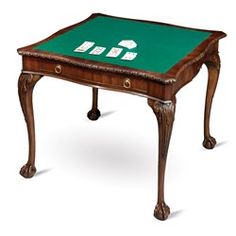 a green table with four cards on it