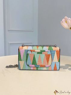 BirdinBag - Chic Color-Blocked Crossbody Bag with Chain Strap in PU Material Trendy Rectangular Wallet On Chain With Detachable Strap, Multicolor Rectangular Flap Bag With Detachable Strap, Daily Use Rectangular Wallet On Chain, Chic Multicolor Crossbody Box Bag, Multicolor Crossbody Flap Bag, Multicolor Shoulder Box Bag, Chic Multicolor Clutch With Chain Strap, Trendy Multicolor Shoulder Bag With Chain Strap, Chic Multicolor Square Box Bag