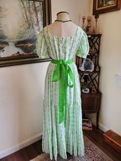 Vintage Bridgerton Cottagecore Prairie Dress Regency Gown Green Floral Garden | eBay Garden Party Dress With Empire Waist And Fitted Bodice, Garden Party Dress With Fitted Bodice And Empire Waist, Spring Green Gown With Fitted Bodice, Summer Green Gown With Fitted Bodice, Green Gown For Spring Garden Party, Green Gown With Fitted Bodice For Summer, Maxi Length Gown With Fitted Bodice For Garden Party, Garden Party Dress With Fitted Bodice, Fitted Green Maxi Dress For Daywear