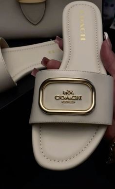 @ThatGirlGx Coach Slides Outfit, Chanclas Aesthetic, Classy Slippers, Girly Sneakers, Coach Slides, Classy Sandals, Pretty Sneakers, Coach Sandals