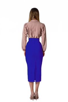 This Royal Blue Cotton Midi Skirt is made from premium quality 100% cotton, offering breathability and comfort. Perfect for any season, the midi length provides coverage and sophistication. It's a timeless and versatile piece that can be dressed up or down. Product Features Please Compare your Measurements To our Size Chart Before Purchase Fully Lined Fitted waist Center back seam with invisible zipper Regular fit- true to size Skirt Length is 30 Inches from Waist Hand Wash with mild soap. Fabri Fitted Midi Skirt Solid Color, Non-stretch Cotton Pencil Skirt, Fitted Midi Skirt In Solid Color, Fitted Solid Color Midi Skirt, Fitted Knee-length Bottoms In Solid Color, Fitted Knee-length Solid Color Bottoms, Fitted Long Skirt In Solid Color, Fitted Long Pencil Skirt In Solid Color, Elegant Cotton Pencil Skirt Bottoms