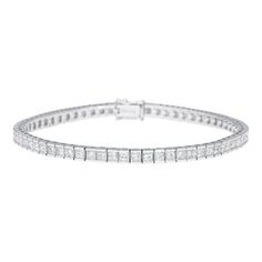 Diamond Half Bezel Channel Set Tennis Bracelet.   This unisex tennis bracelet features an array of 80 princess-cut white diamonds. The diamonds have a total carat weight of 4.70. This bracelet features a half-bezel and channel setting and a secure box closure. All set in an 18k white gold bracelet. Ideal for men and women.   Item Details: - Type: Tennis Bracelet  - Metal: 18K White Gold  - Weight: 11 grams  - Setting: Channel, Half Bezel   - Size: 7 inches  - Closure: Box  _______________________  Diamond Details: - Type: Natural Diamond  - Carat: 4.70 CTTW  - Cut: Princess  _______________________ Elegant Princess Cut Diamond Tennis Bracelet, Luxury Princess Cut Diamond Bracelet For Formal Occasions, Princess Cut Diamond Bracelet For Wedding, Luxury Princess Cut Tennis Bracelet For Wedding, Formal Princess Cut Diamond Bracelet, Half Bezel, White Gold Bracelet, Princess Cut Diamonds, Tennis Bracelet