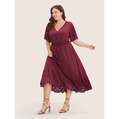 Body Bust: 38.2-40.2" Waist: 31.9-33.9" Hips: 42.1-44.1" Product Length: 49.6" Fit & Sizing Stretch: No Stretch Sleeve Length: Short Sleeve Fit Type: Regular Fit Dresses Length: Midi Dress Other Info Season: Summer Color: Burgundy Neckline: V-Neck Sleeve Type: Ruffle Sleeve Pattern Type: Plain Pocket: Side Seam Pocket Belt: No-Belt Fabric Composition: 100% Polyester From Smoke Free Home New With The Tags Ruffle Sleeves Pattern, Flutter Dress, Scalloped Trim, Sleeve Pattern, Summer Color, Pocket Belt, Womens Clothing Sizes, Trendy Dresses, Fitted Dress